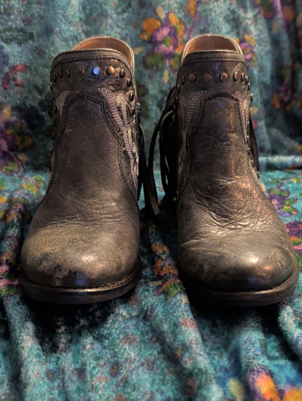Fringe Western Ankle Boots in Black Size 8 - Picture 3 of 7